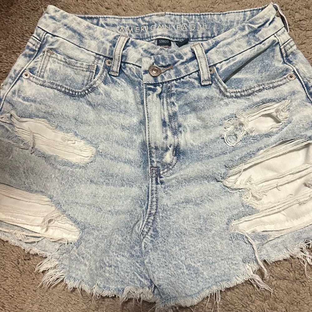 American Eagle Outfitters Light Blue Distressed Jean Shorts